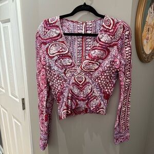 Free People Patterned Long Sleeve Blouse-Sm
